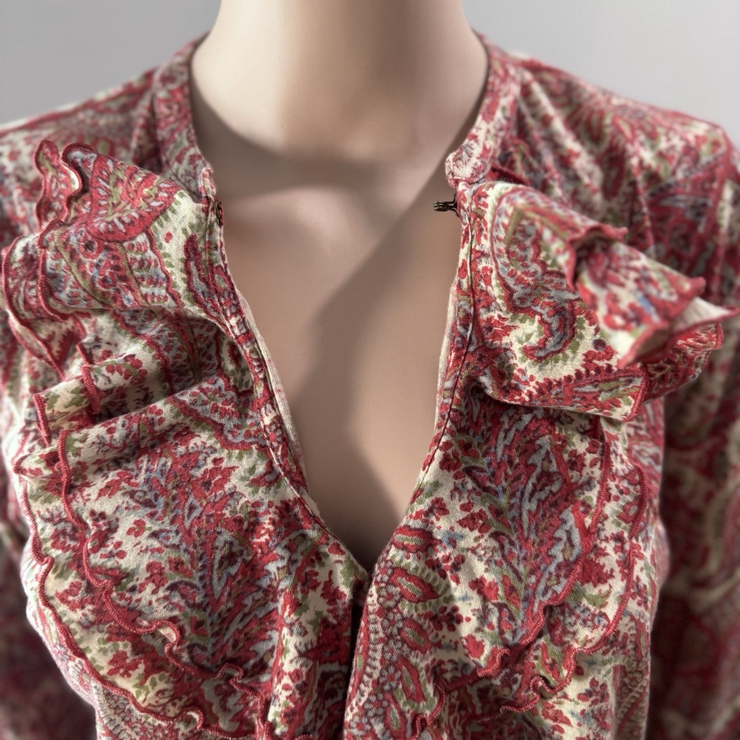 Lauren Ralph Lauren LRL Red Paisley Ruffle Blouse Women’s Large Cotton Top