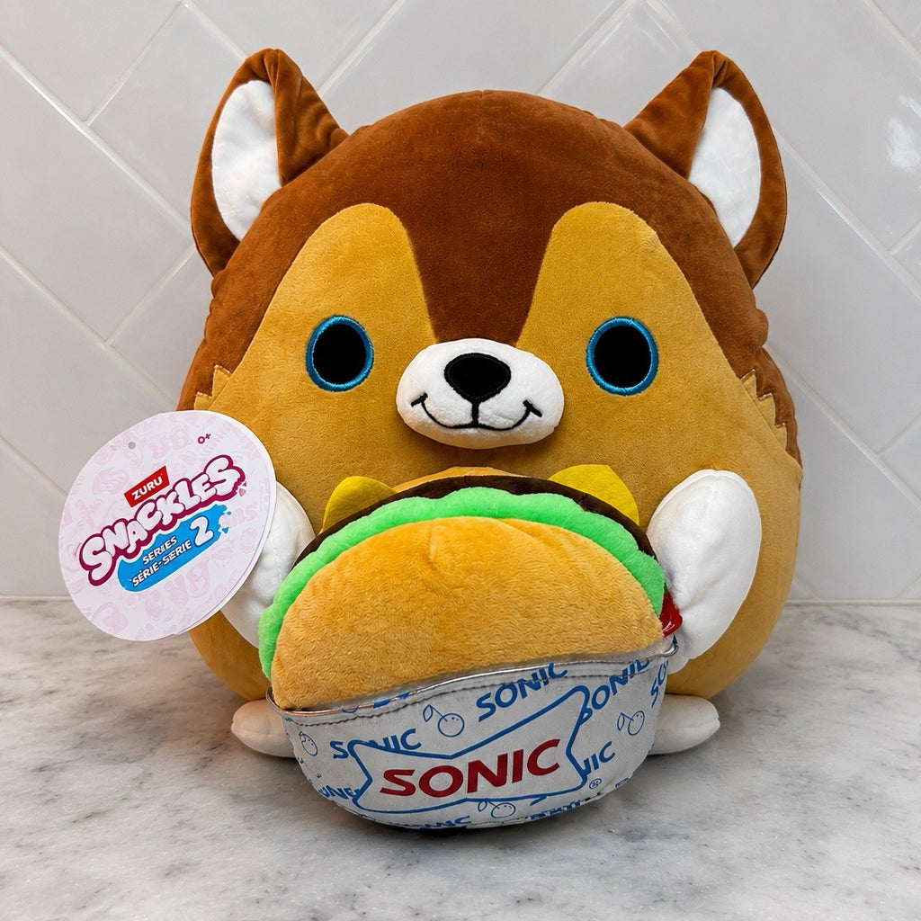 Snackles Series 2 Puppy & Sonic Burger 14 Inch Plush by ZURU, Ultra Soft Plush, 