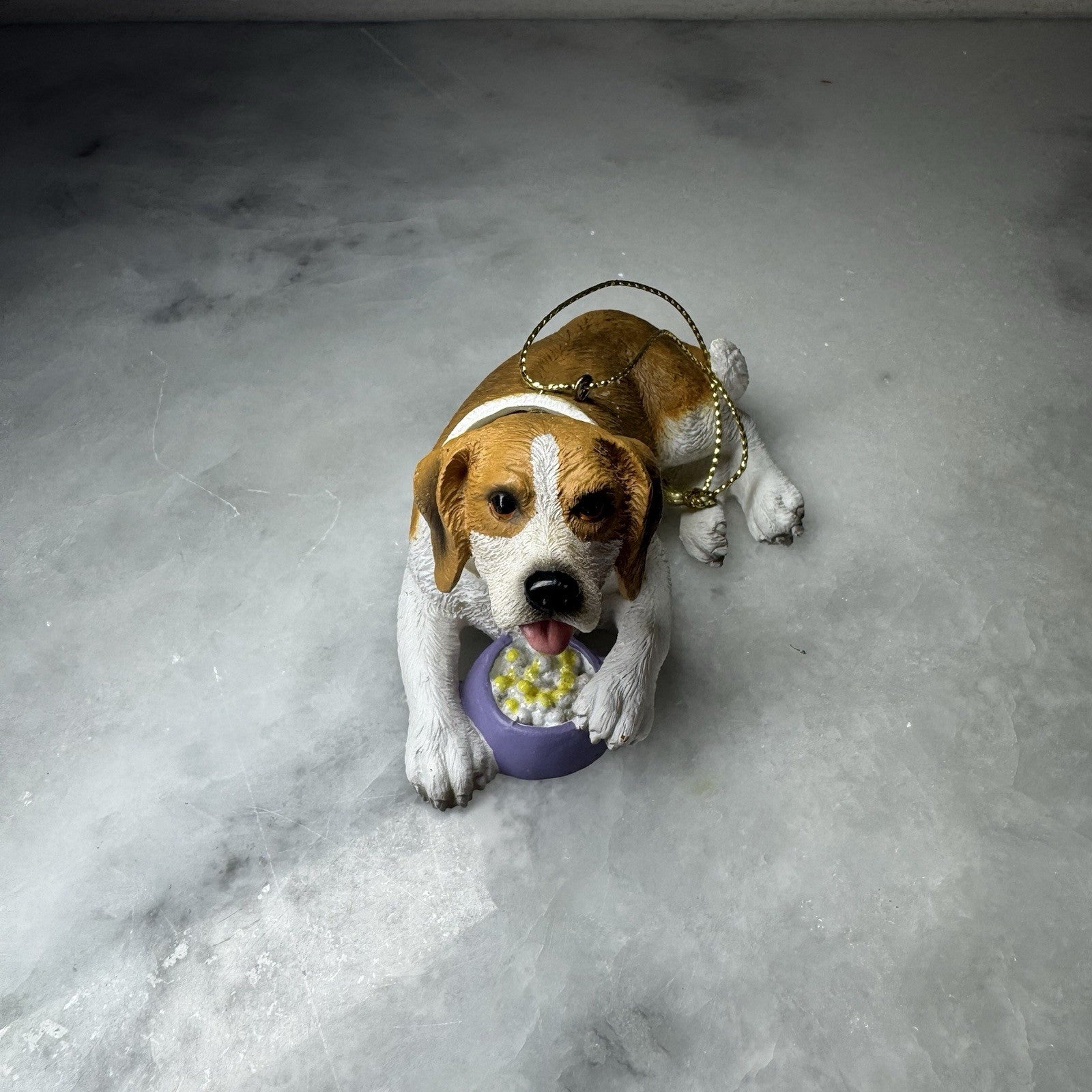 Vintage Beagle Dog Ornament Figurine – Puppy with Food Bowl Christmas Decor
