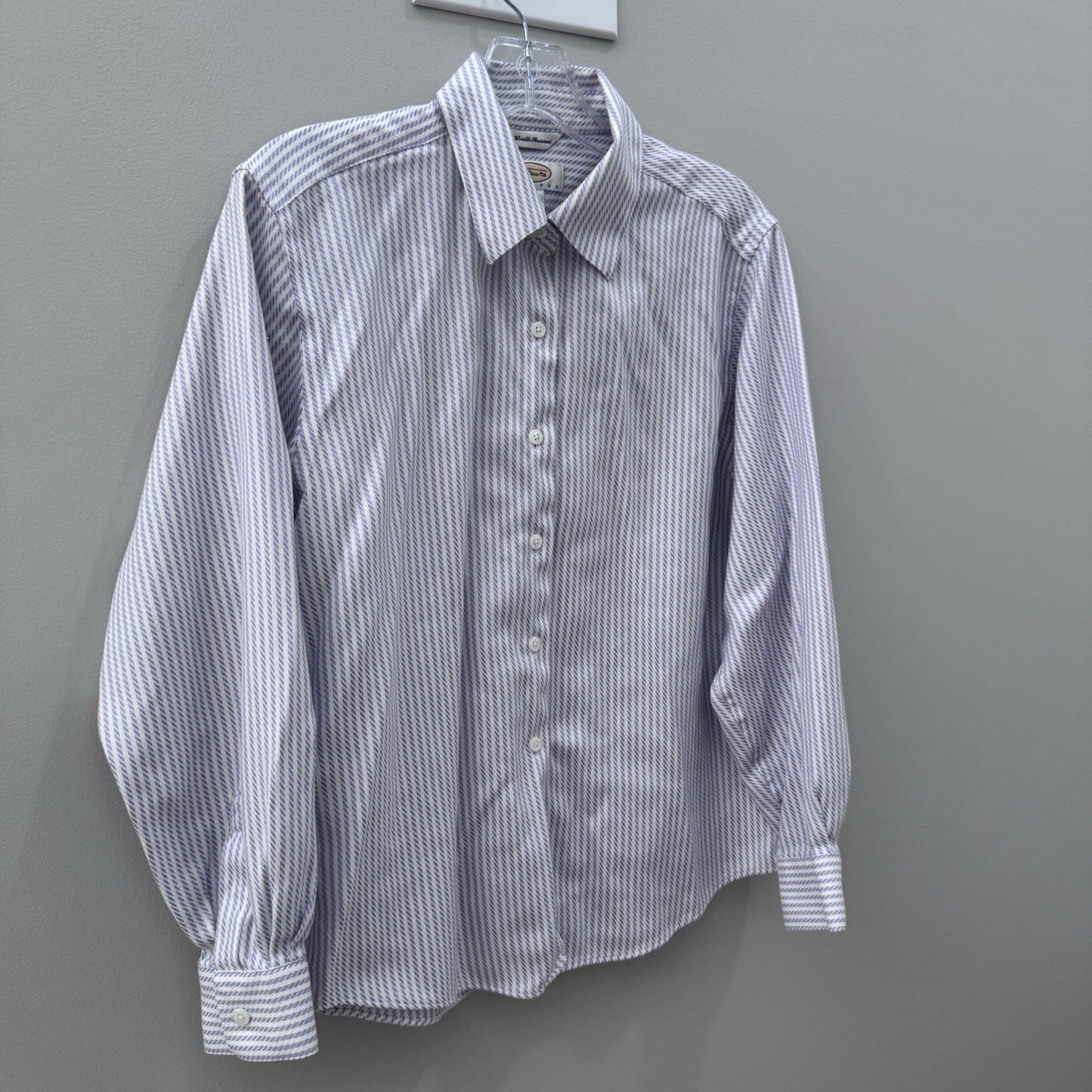 Talbots Petites Wrinkle Resistant Purple Stripe Button Down Shirt 12P Cotton