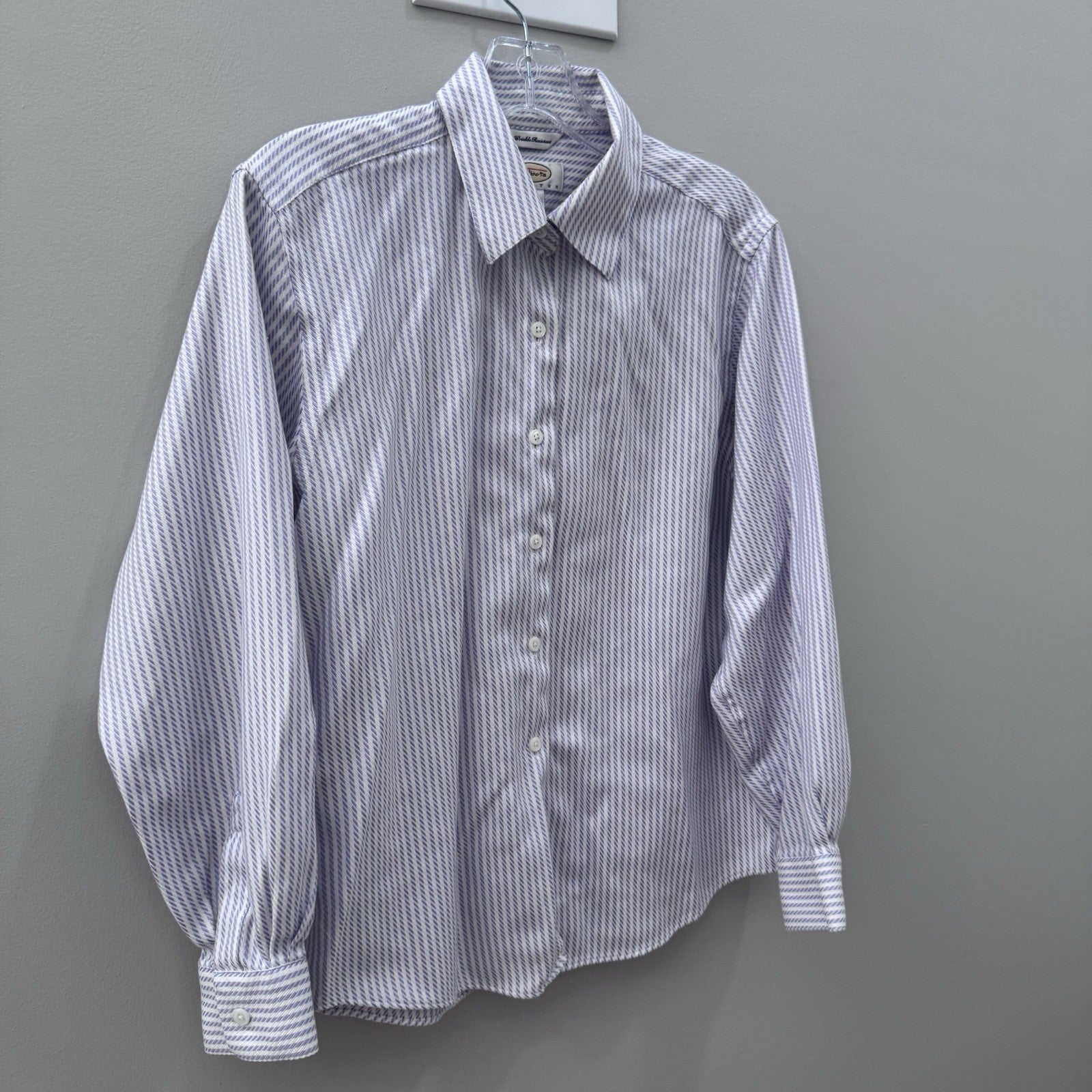 Talbots Petites Wrinkle Resistant Purple Stripe Button Down Shirt 12P Cotton