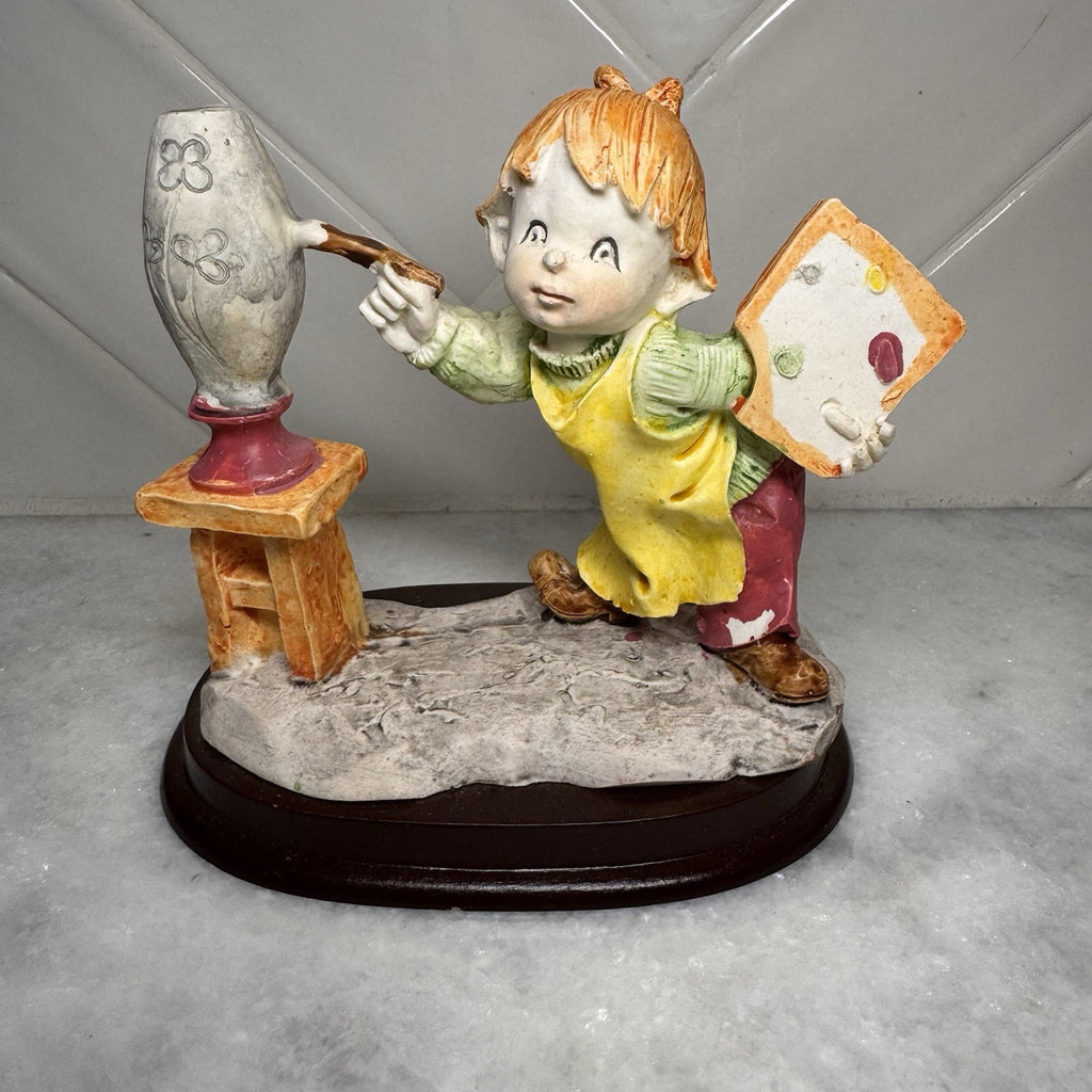 VTG Charles Serouya Young Artist Figurine Little Painter Girl  Child Sculpture