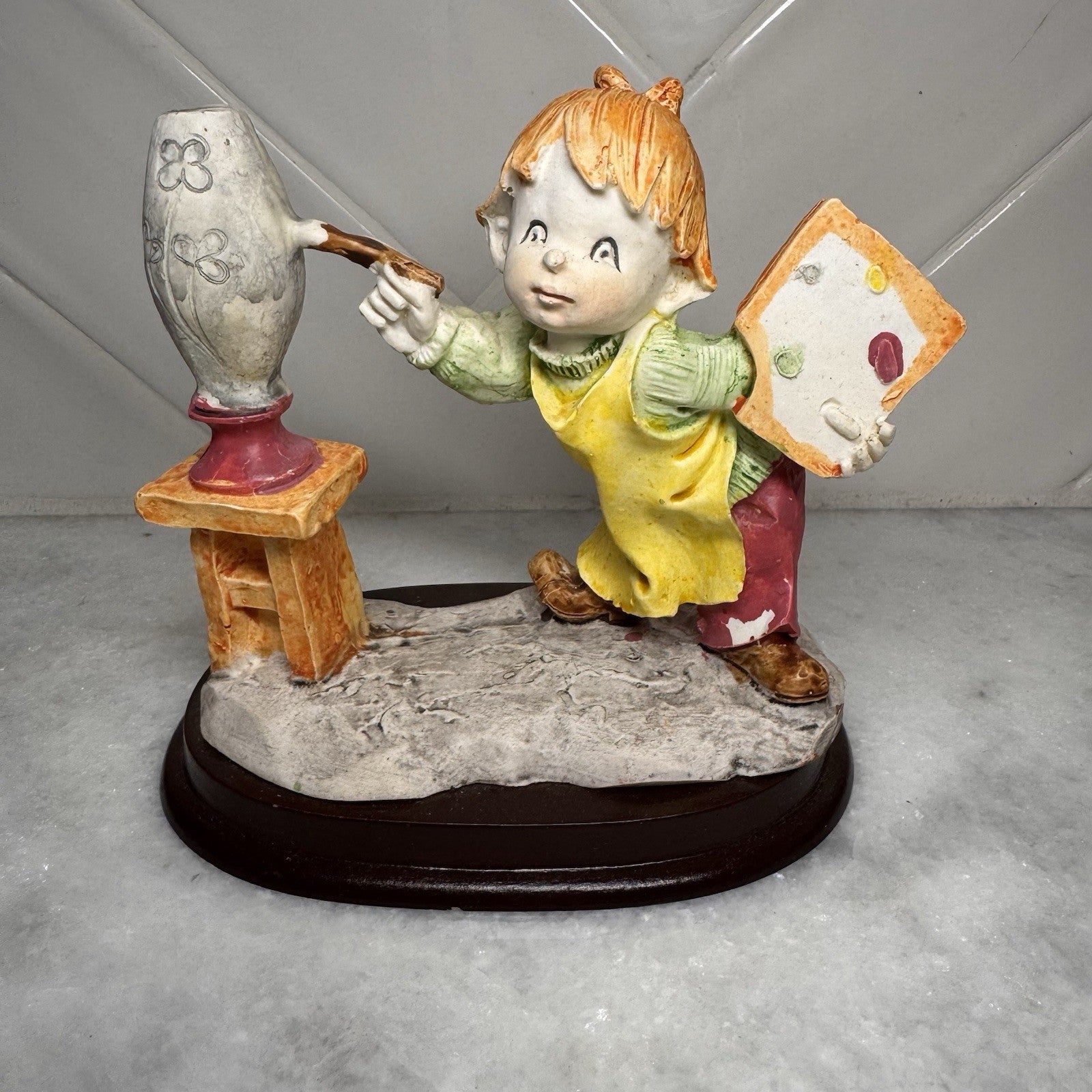 VTG Charles Serouya Young Artist Figurine Little Painter Girl  Child Sculpture