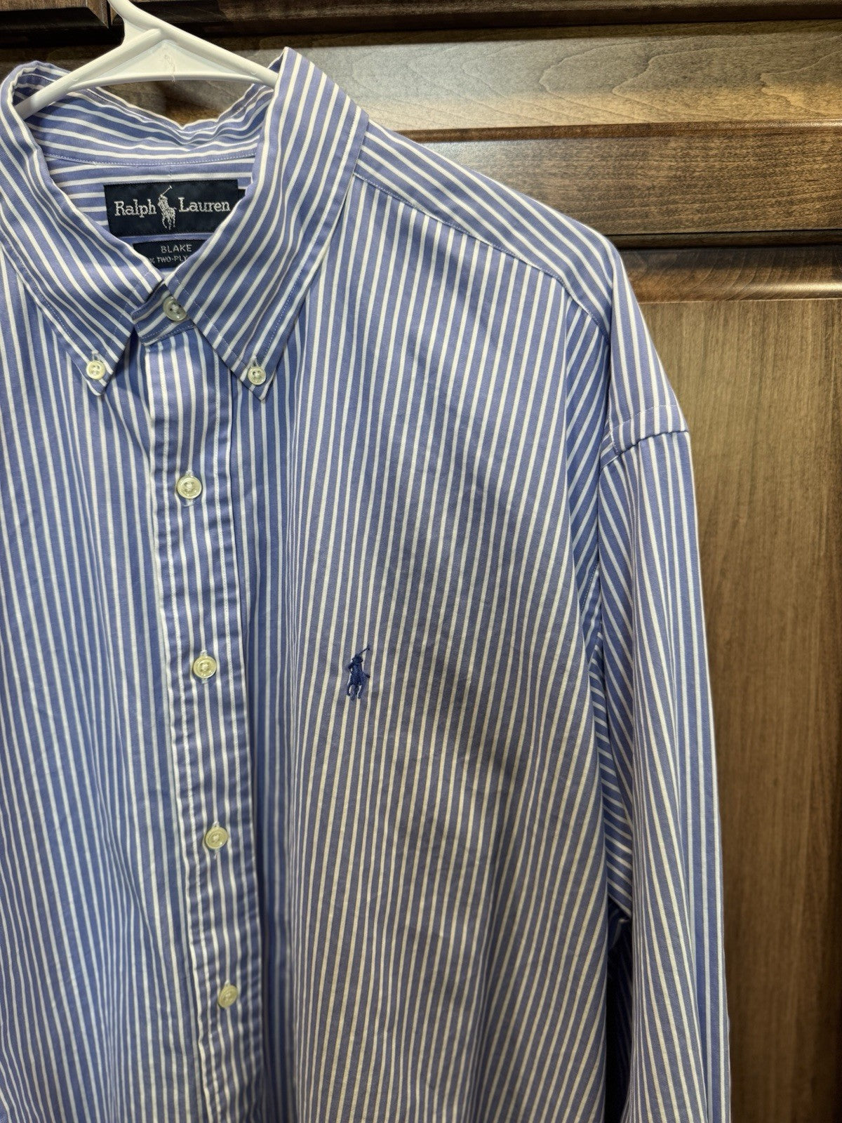 Ralph Lauren Blake Blue White Stripe Long Sleeve Button Front Shirt Men's Sz XL