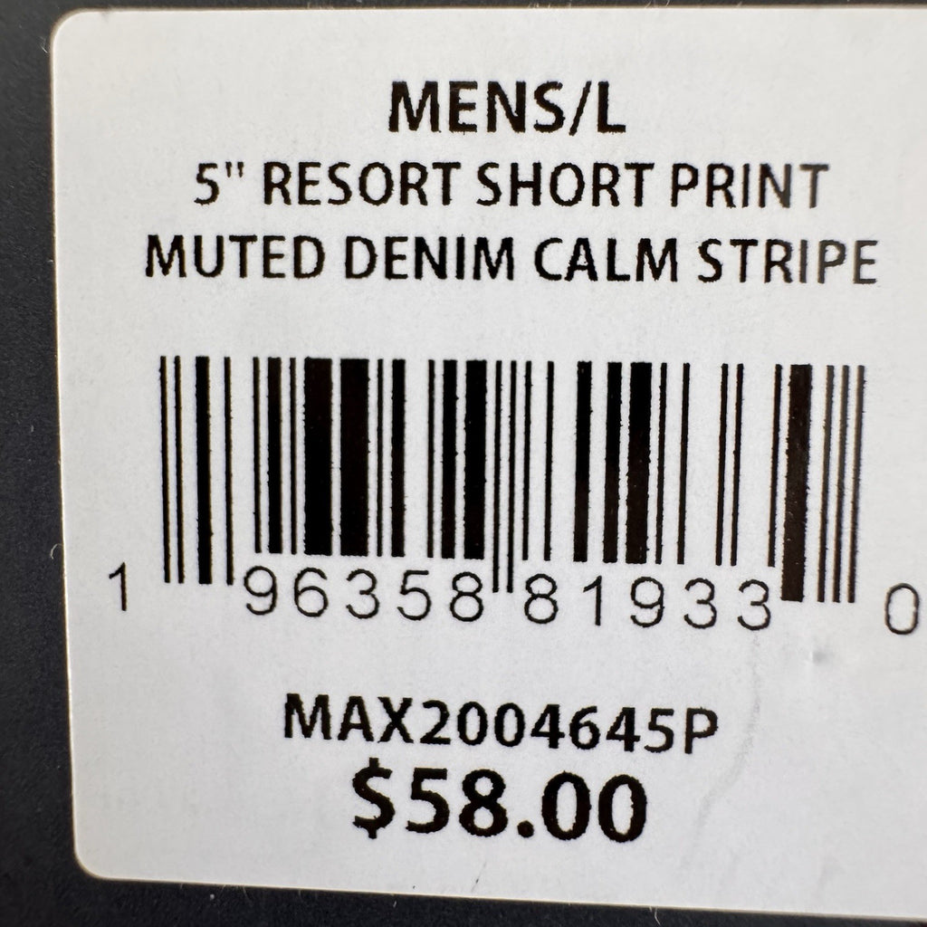 VRST Men's Large 5" Resort Short Muted Denim Calm Stripe NWT Hybrid Liner $58