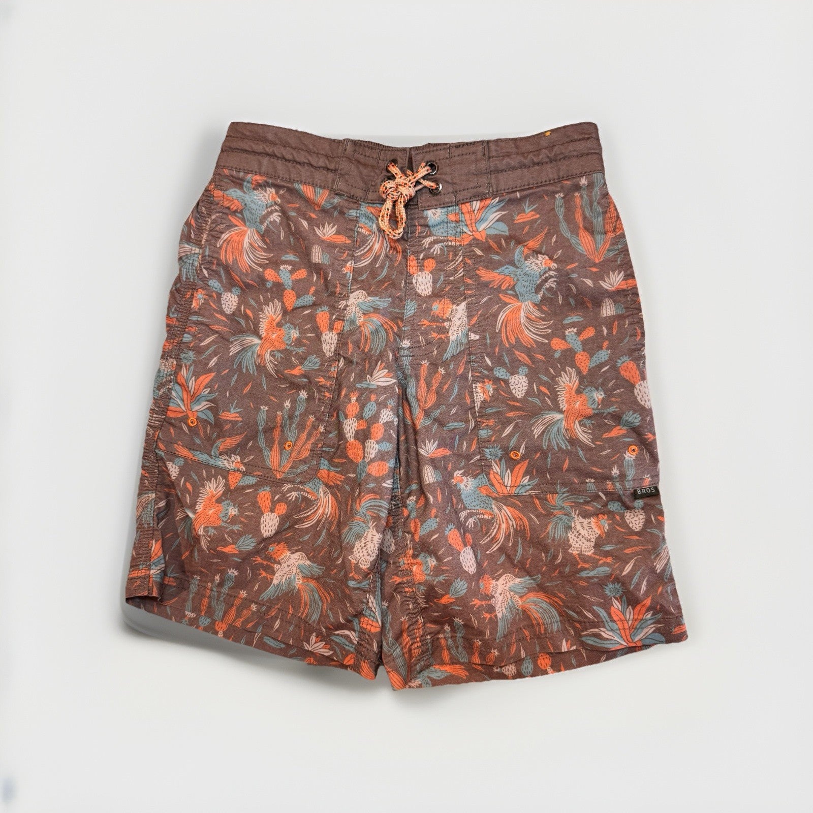 Howler Brothers Boys Large Horizon Hybrid Shorts Brown Rooster Cactus Print L