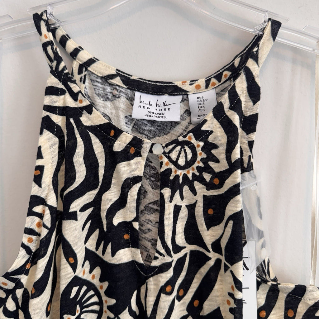NWT Nicole Miller New York Small Linen Blend Boho Print Halter Tank Top Women’s