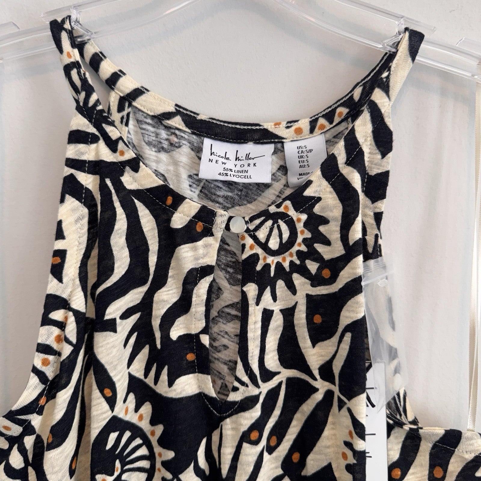 NWT Nicole Miller New York Small Linen Blend Boho Print Halter Tank Top Women’s