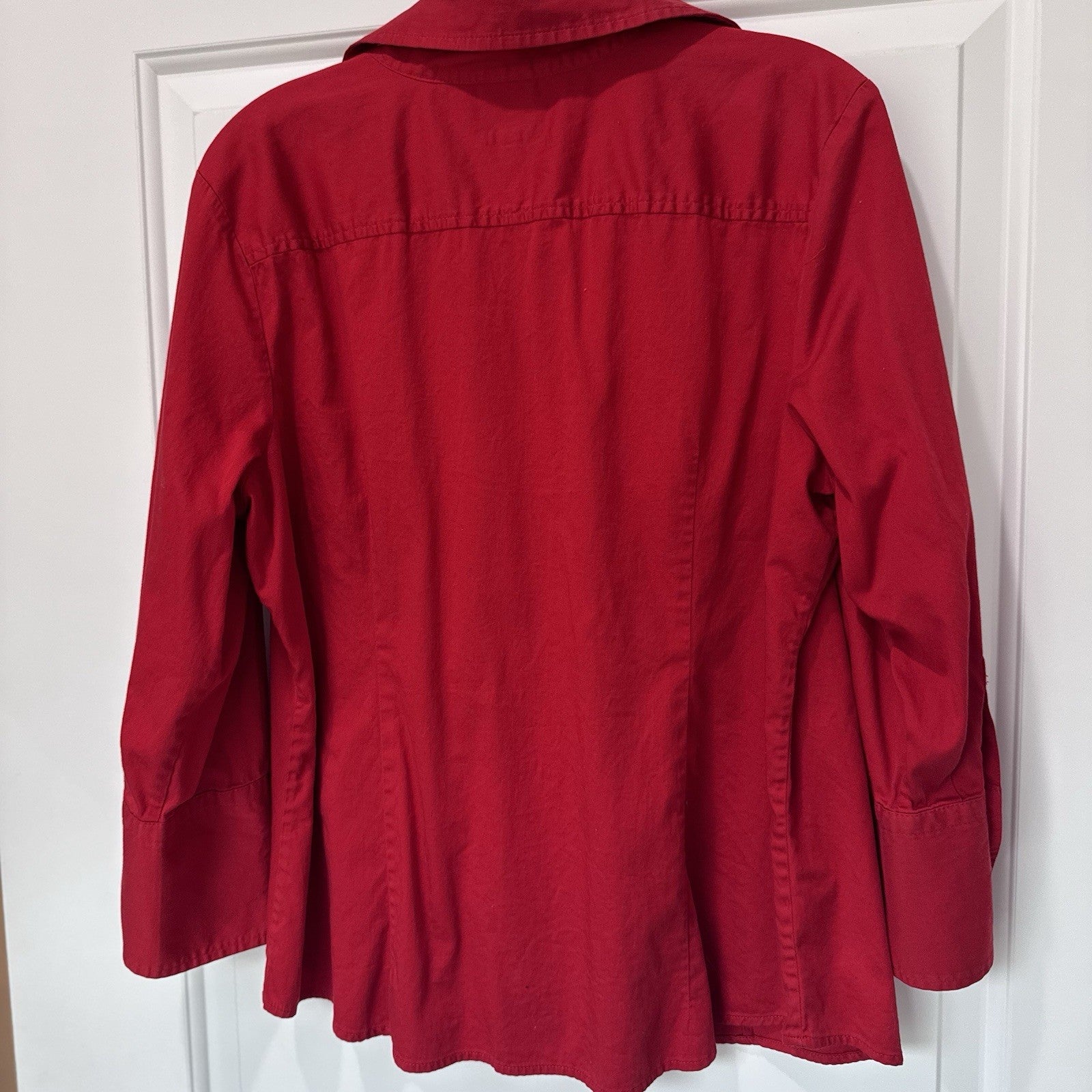 Talbots Stretch Button Down Shirt Red XL Long Sleeve Blouse Career Womens