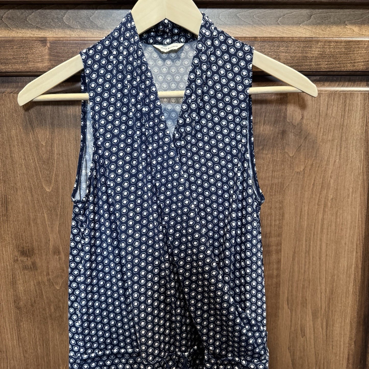 Max Studio Navy Blue Jumpsuit Size Medium Geometric Print