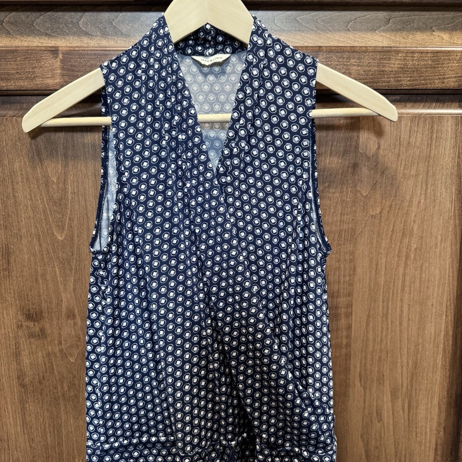 Max Studio Navy Blue Jumpsuit Size Medium Geometric Print