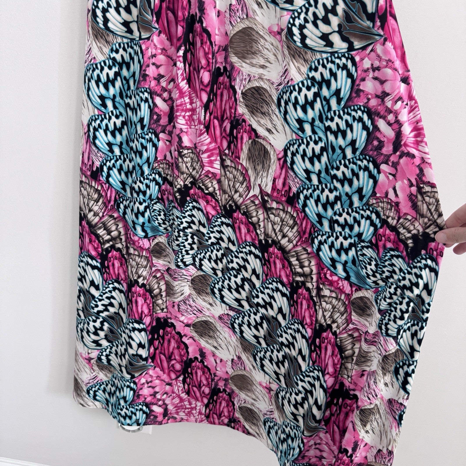 Body Central Y2K Butterfly Halter Maxi Dress Pink Teal M