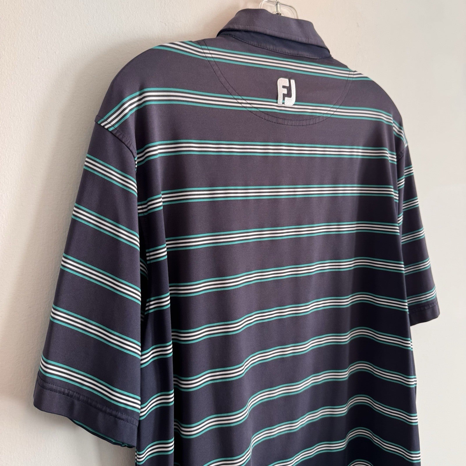 FootJoy FJ Golf Polo Shirt Mens Medium Striped Amelia Island Club Navy Men’s