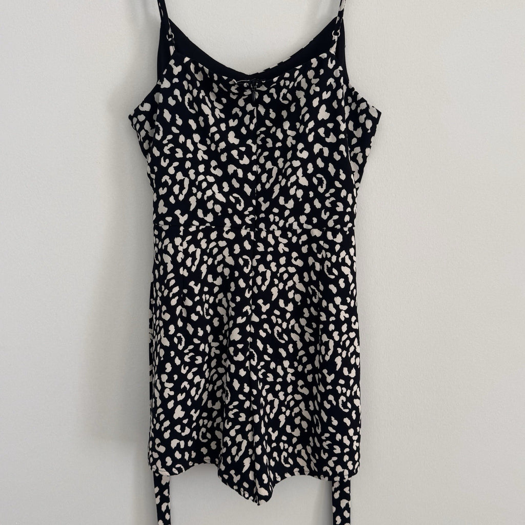 She + Sky Leopard Animal Print Romper Women's Size M Black Tan Spaghetti Strap