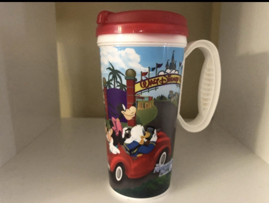 Mickey Walt Disney World Resort Refillable Souvenir Mug ( Red Lid and white hand