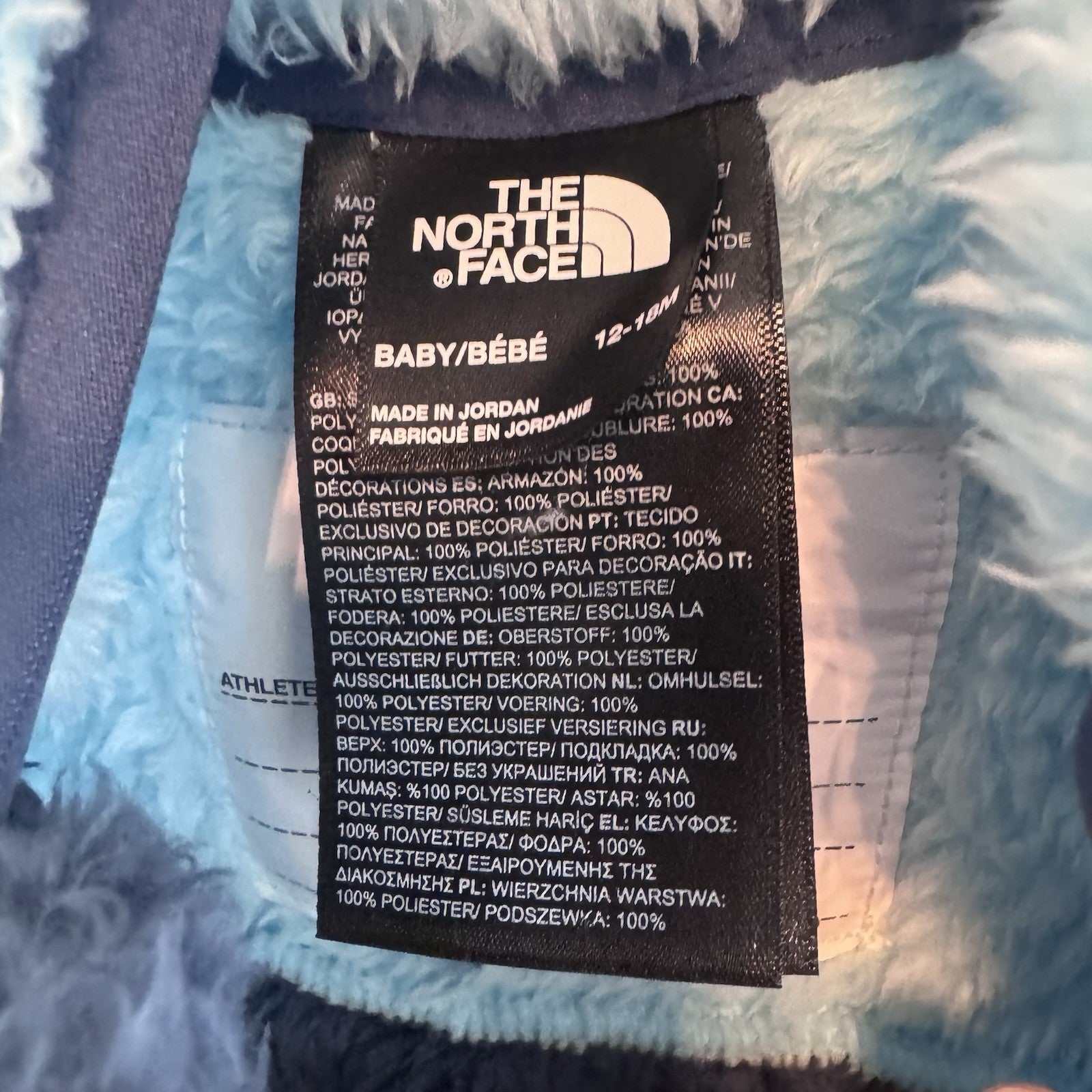 NWT The North Face Baby Bear 1PC Fleece Bunting 12-18M Blue Hooded