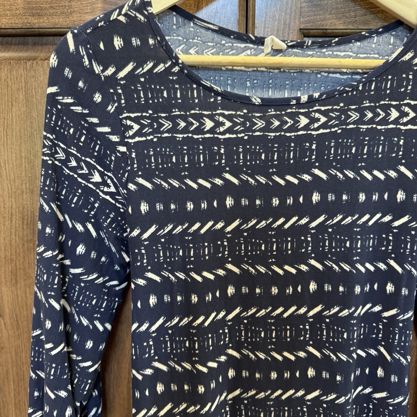 PinkBlush Navy Blue White Abstract Print Maternity Dress Tie Waist 3/4 Sleeve