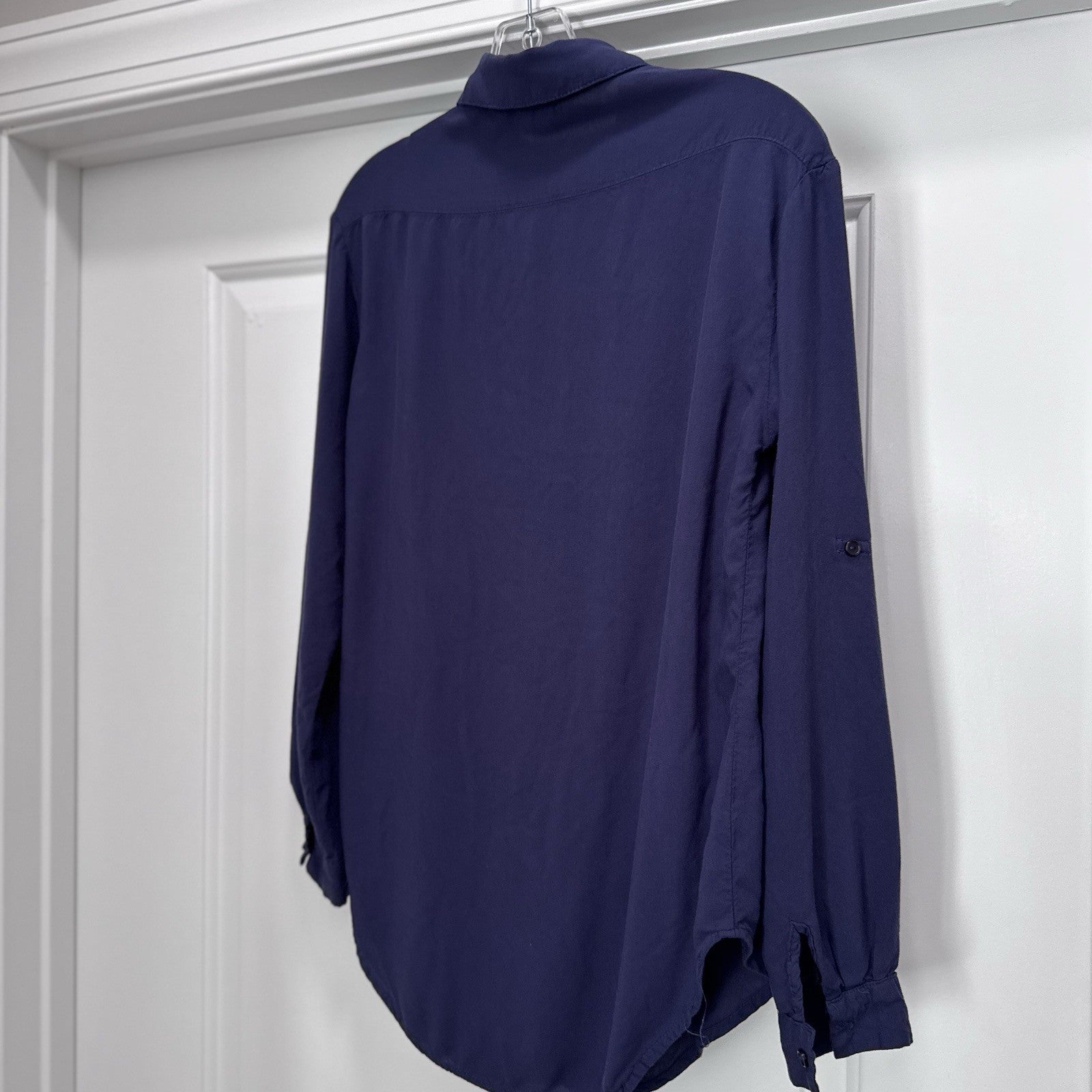 Y2K BODY CENTRAL Button Down Blouse Navy Blue Long Sleeve Top Medium