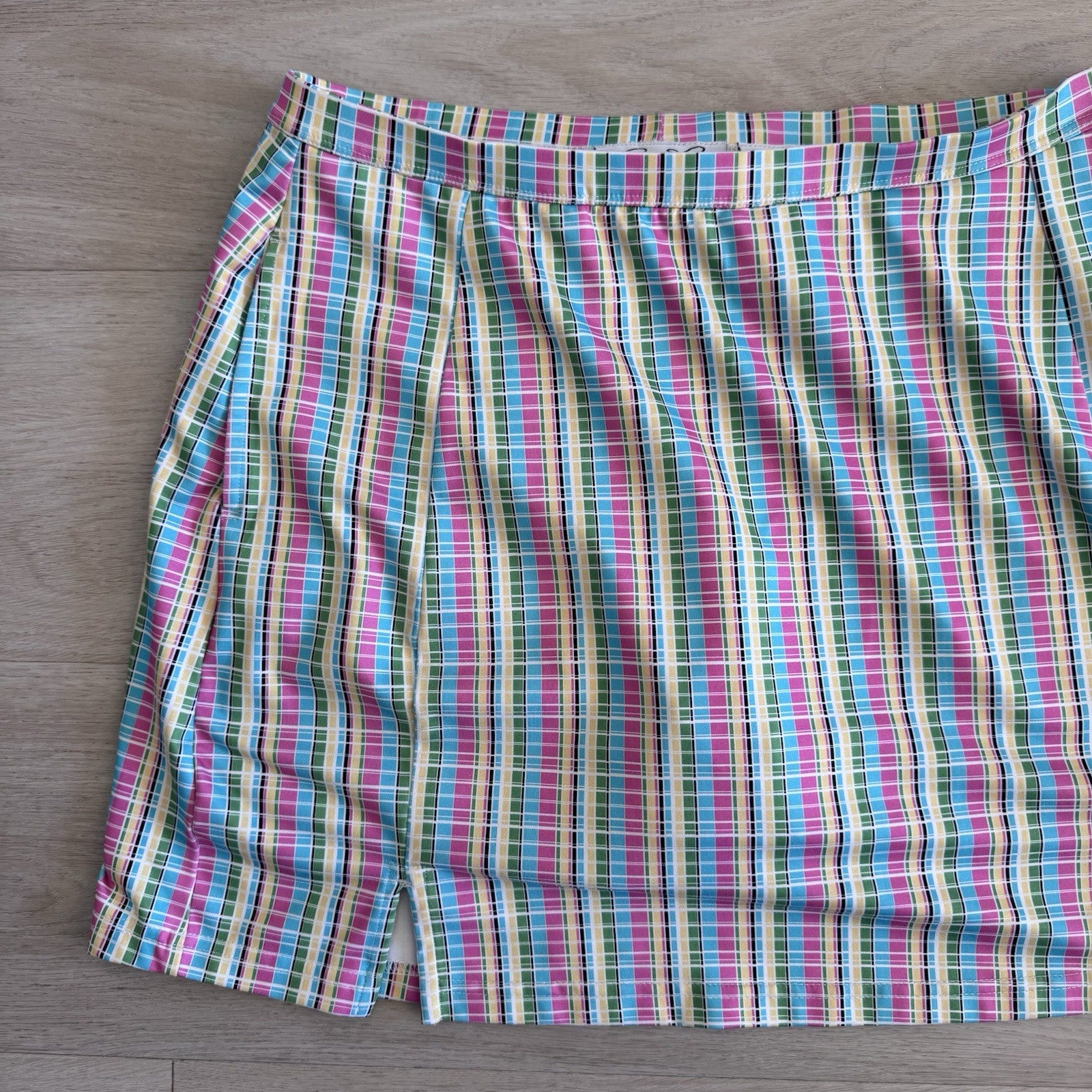 Cindy Ricci Colorful Plaid Skort Skirt Shorts Size M Stretch Golf Tennis