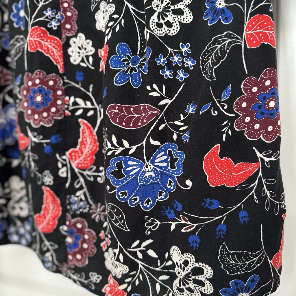 Old Navy Black Floral Dress L Boho Print 3/4 Sleeve Viscose Soft Tunic