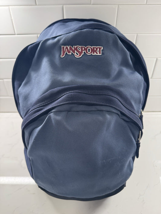 Vintage JanSport Black Bottom Backpack Hiking MADE USA 2 Tone Blue Trail Rare