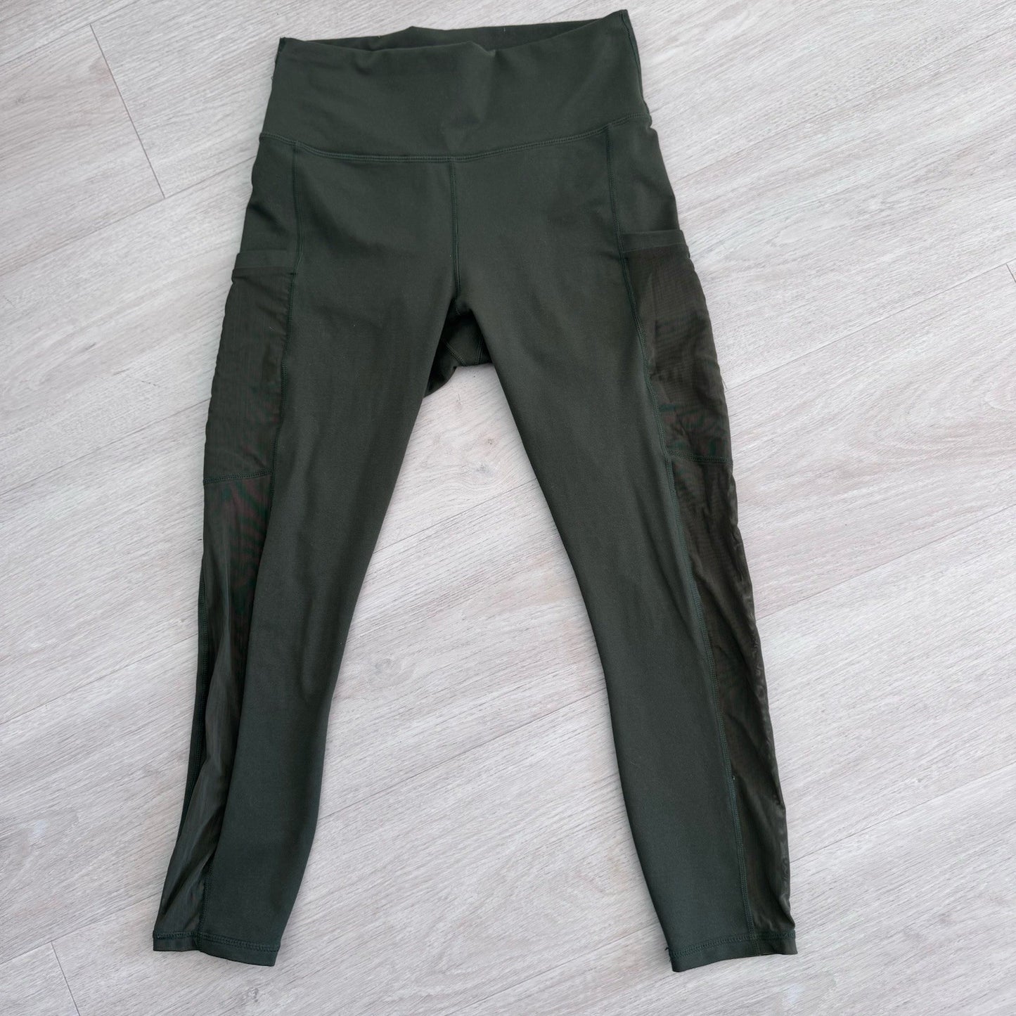 Fabletics Leggings Women Small Dark Green Mesh Panel High Rise Stretch