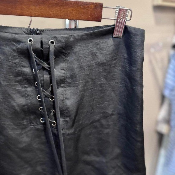 Forever 21 Black faux leather mini skirt with lace up detail #goth #rave