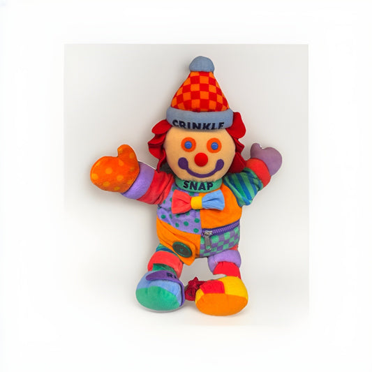 VTG Gymboree Gymbo Clown Plush Teach Me to Dress Crinkle Sensory Learning 16”