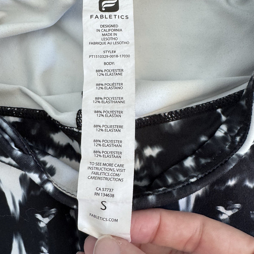 Fabletics High Rise Leggings Small Black White Abstract Print Activewear