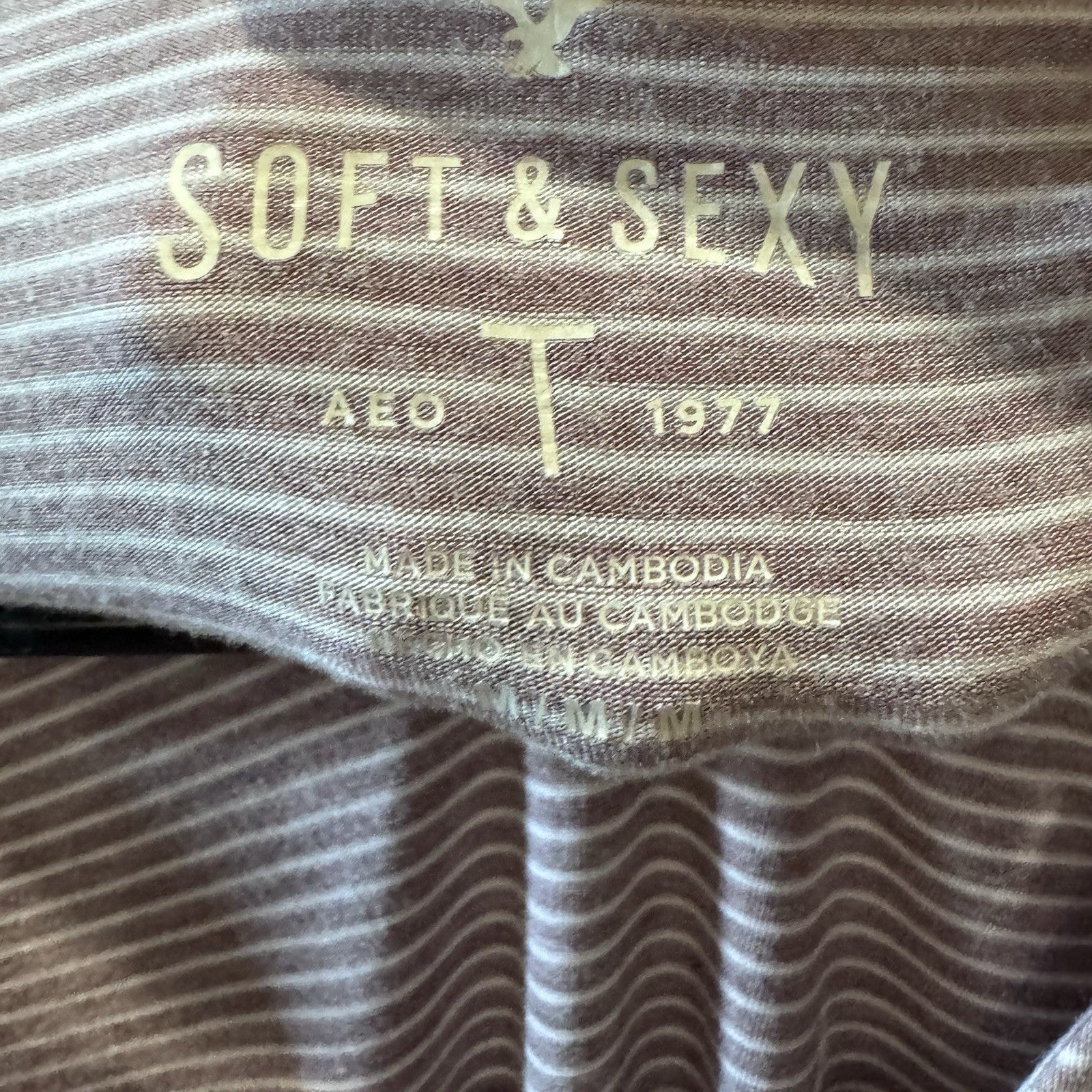 Soft & Sexy AEO Long Sleeve Striped V-Neck Top with Front Cutouts Women’s Size