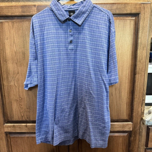 Nike Golf Dri-Fit Polo Shirt Men's XL Blue Plaid Check Pattern
