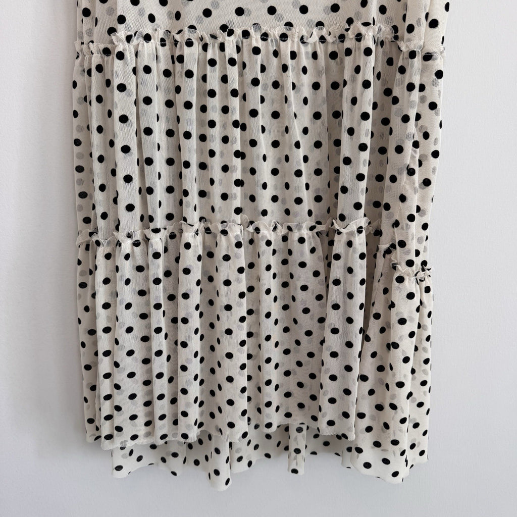 Altar'd State Polka Dot Mesh Tiered Mini Dress Small Tan Black Women’s