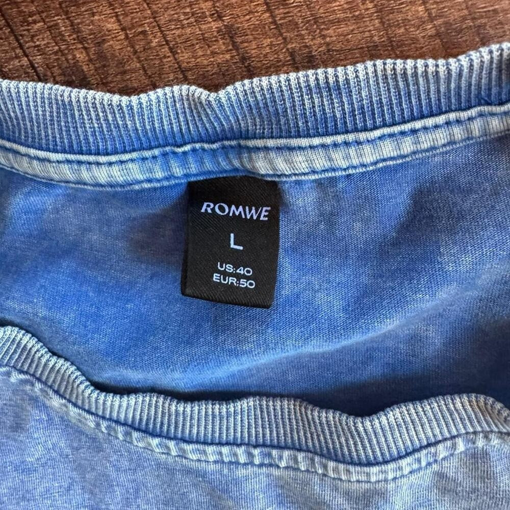 Retro 90s Nascar Racing ROMWE L Street Life Men's Denim Effect Letter T-Shirt