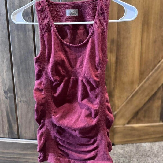 Athleta Ruched Performance Tank Top XS Burgundy Organic Cotton Stretch Activwear
