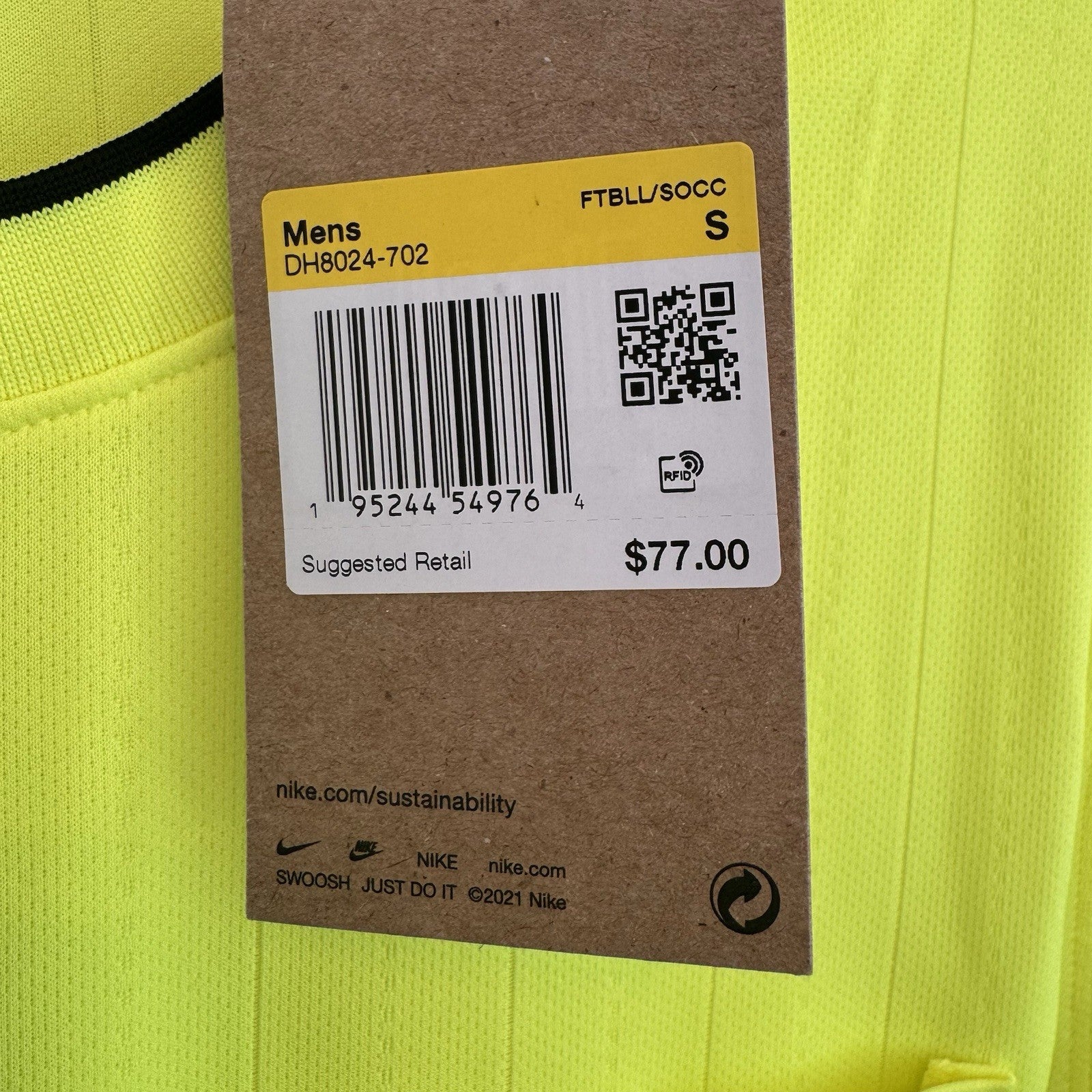 Nike Men’s Dri-Fit Soccer Referee Jersey Neon Volt Yellow DH8024-702 Small NWT
