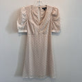 EXPRESS Womens XS, Pink Dress, Metallic Dot Puff Sleeve Fit & Flare, Pre-owned