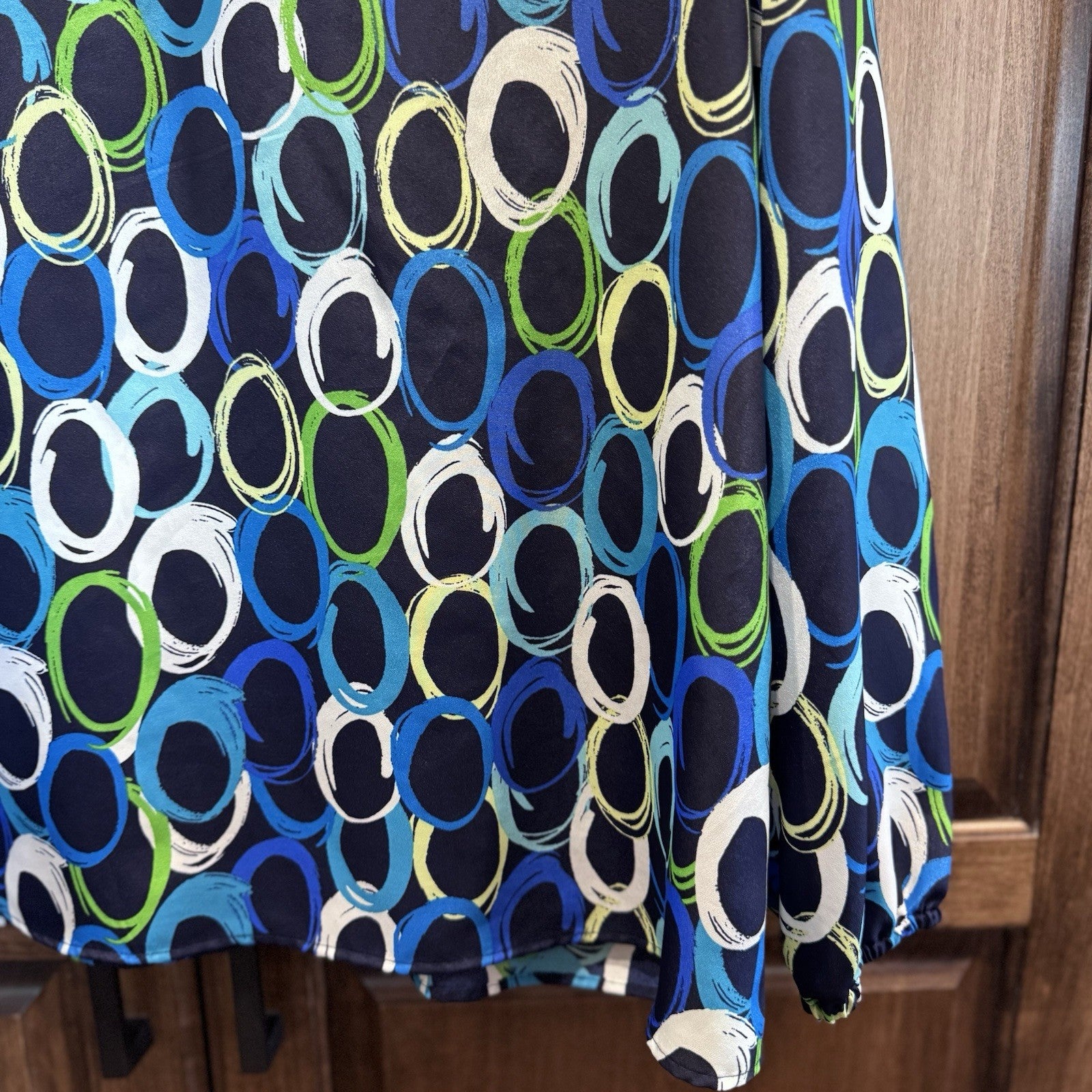 Pappagallo Boho Blouse Women’s Size L Colorful Circle Print Tie Neck 