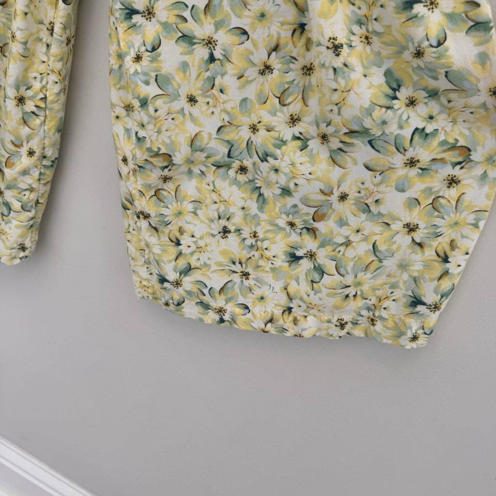 American Eagle Women’s M Petite Floral Cutout Wide Leg Jumpsuit Yellow Green