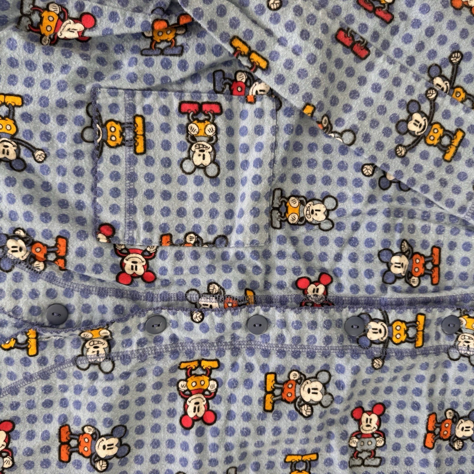 Vintage Mickey Mouse Pajama Set L Disney Flannel Sleepwear Y2K Lounge Set