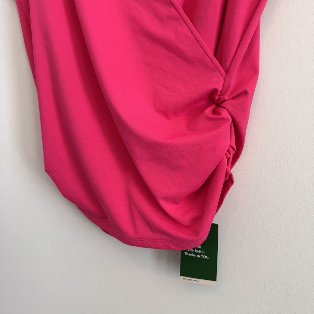 HALARA Pink Wrap Twist Front Top XS Athleisure Stretch Blouse NWT Women’s