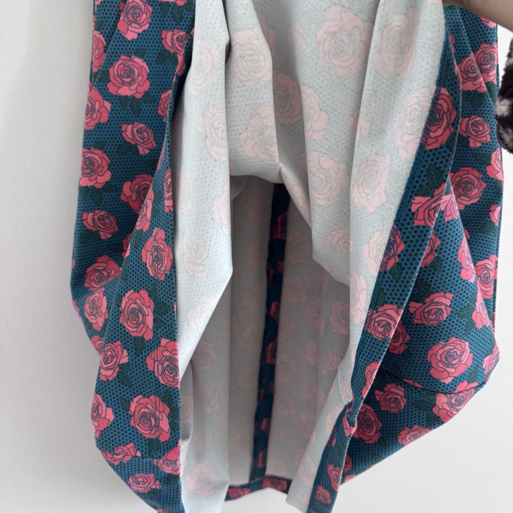 Matilda Jane Small Dress Blue Pink Floral Striped Modest Fit & Flare Pockets