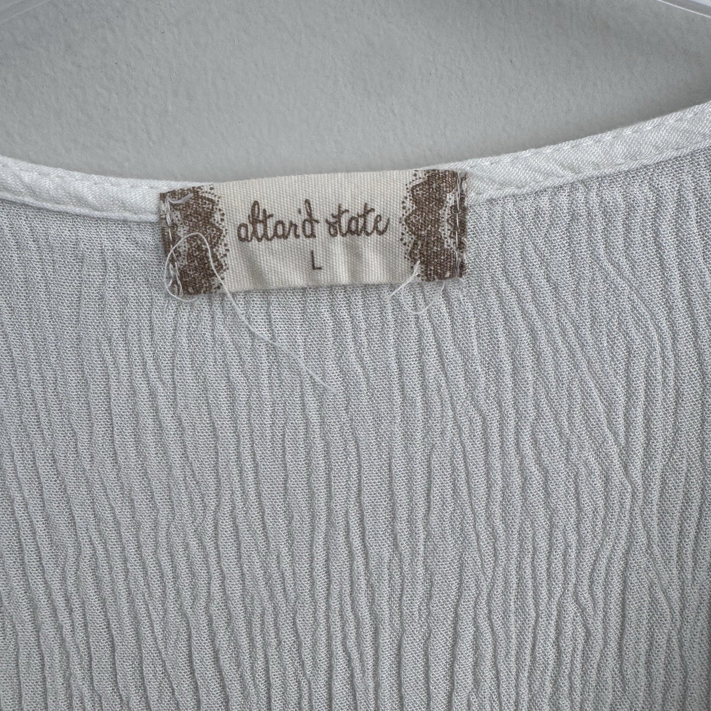 Altar’d State White Ruffle Tiered Dress L Surplice V Neck Boho