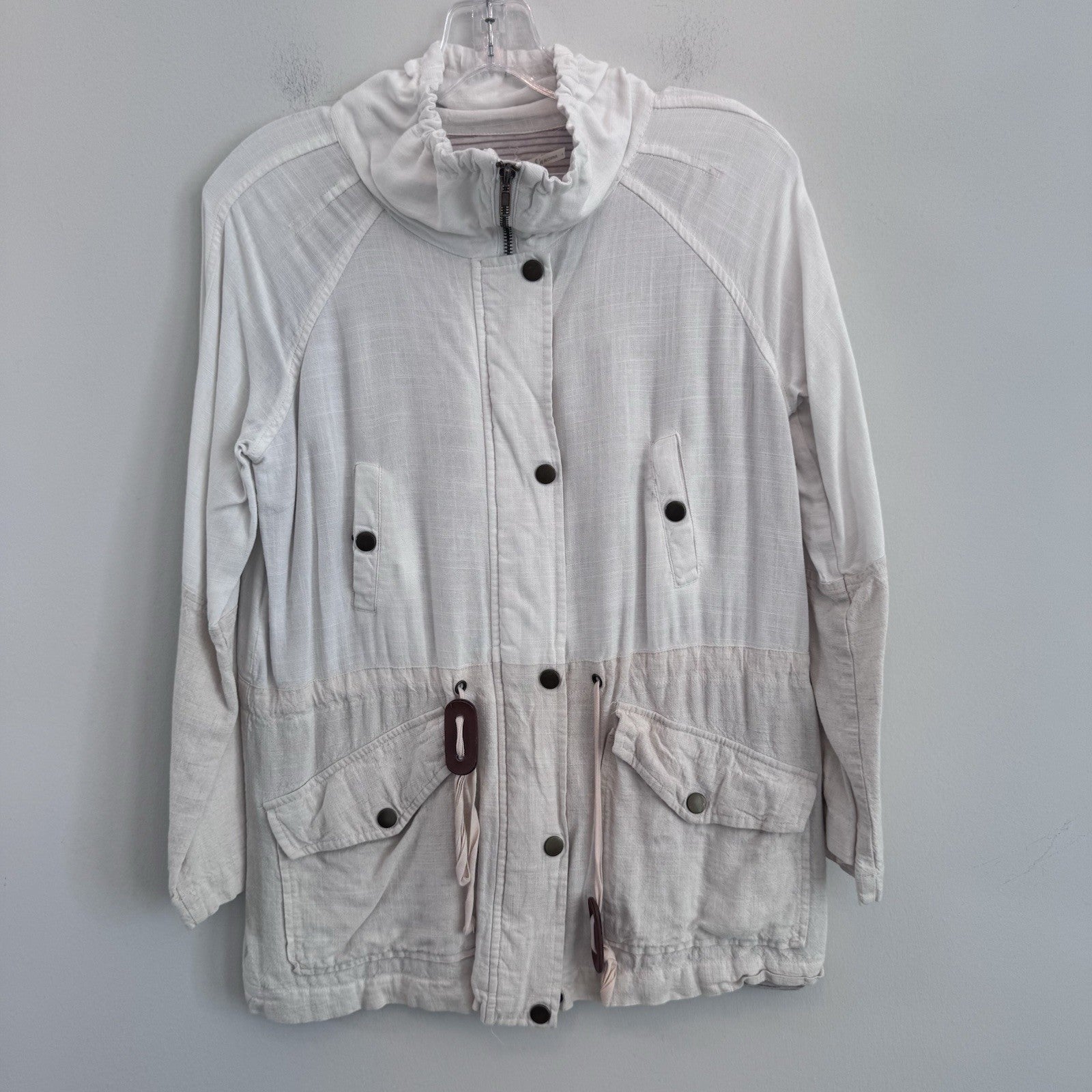 Blu Pepper Linen Blend Utility Jacket Womens Small Ivory Lightweight