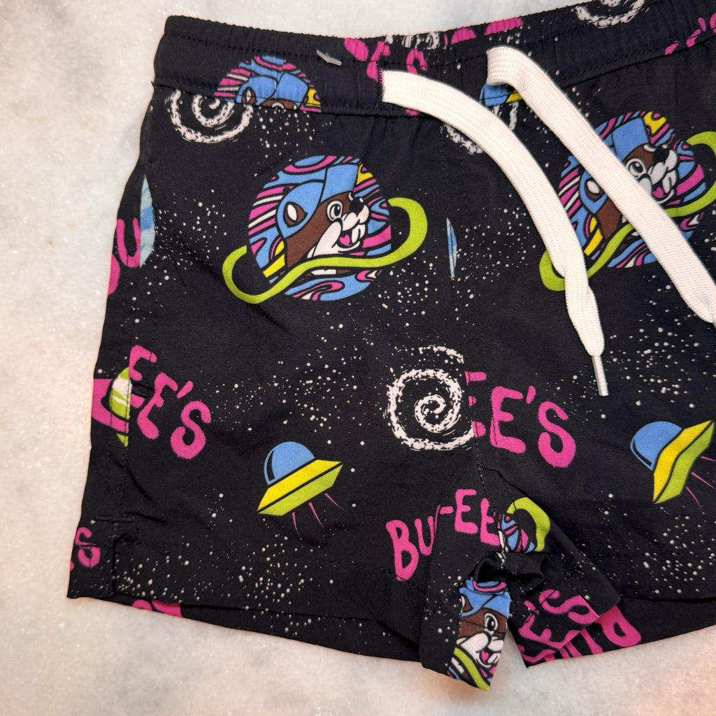 Buc-ee's Baby Boys Swim Trunks 12-18M Black Space Galaxy Beaver UFO Rocket 12-18