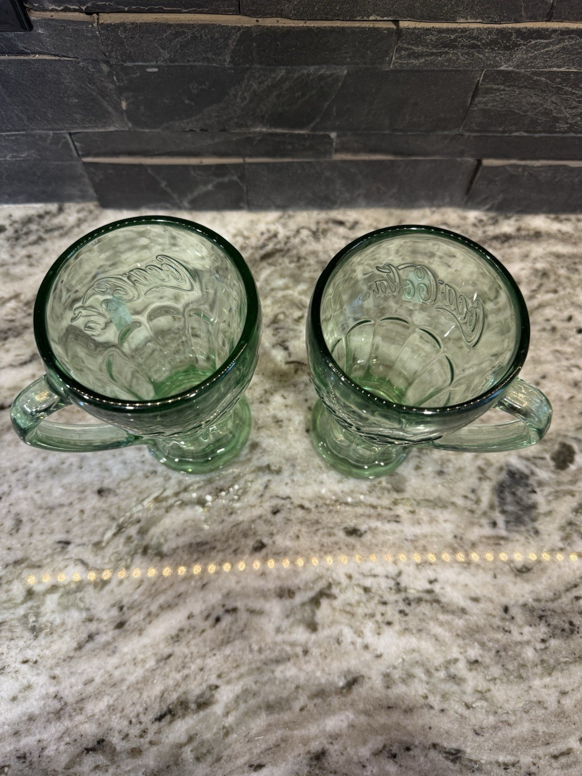 2 Vintage Green Coca-Cola Libbey Glasses/Mugs With Handles Thick Heavy