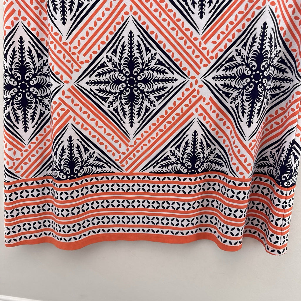 London Times Geo Tile Print Halter Maxi Dress Navy Orange Size 8