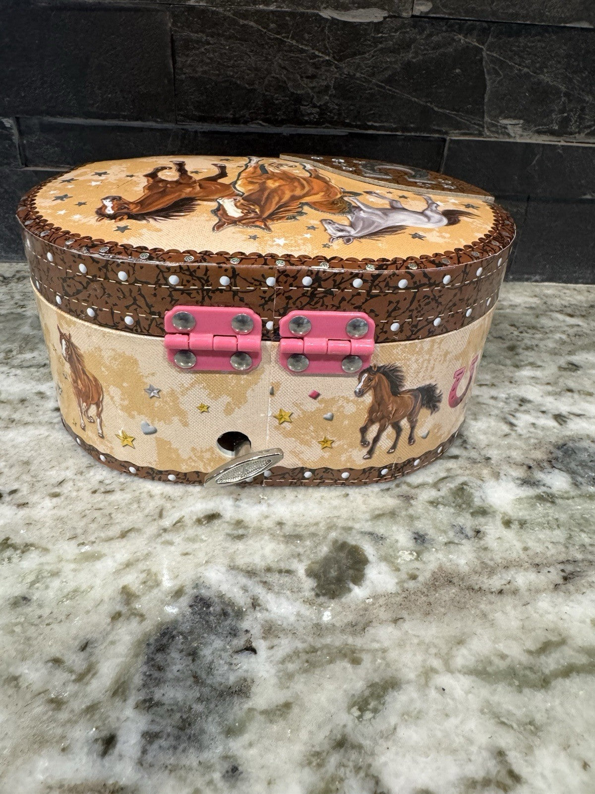 Hot Focus Dashing Horse Oval Shaped Musical Jewelry Box