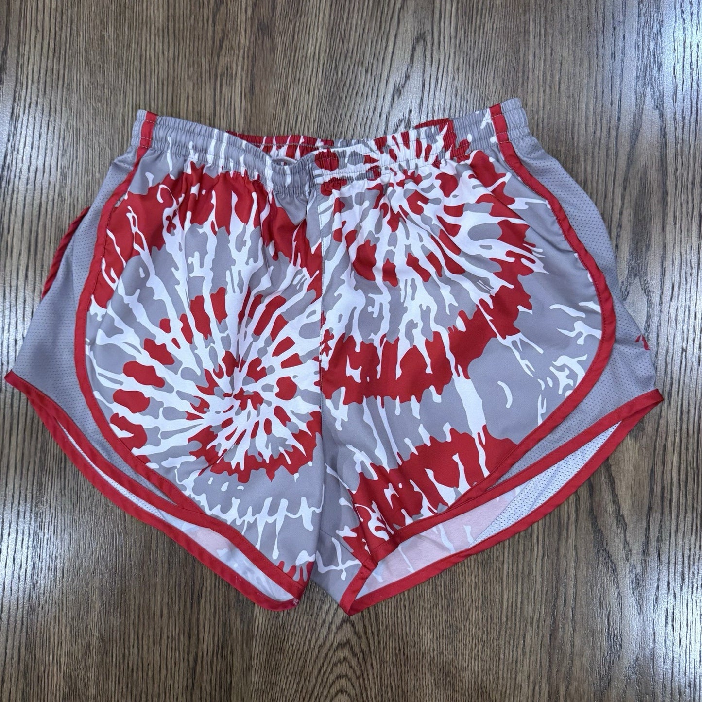 Varsity Spirit Cheer Shorts Women’s Small Red Gray White Tie Dye Print Lined