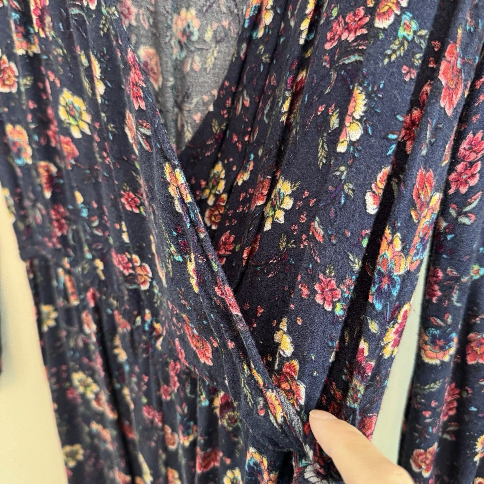 American Eagle Floral Wrap Romper Dress Small Blue Boho Long Sleeve