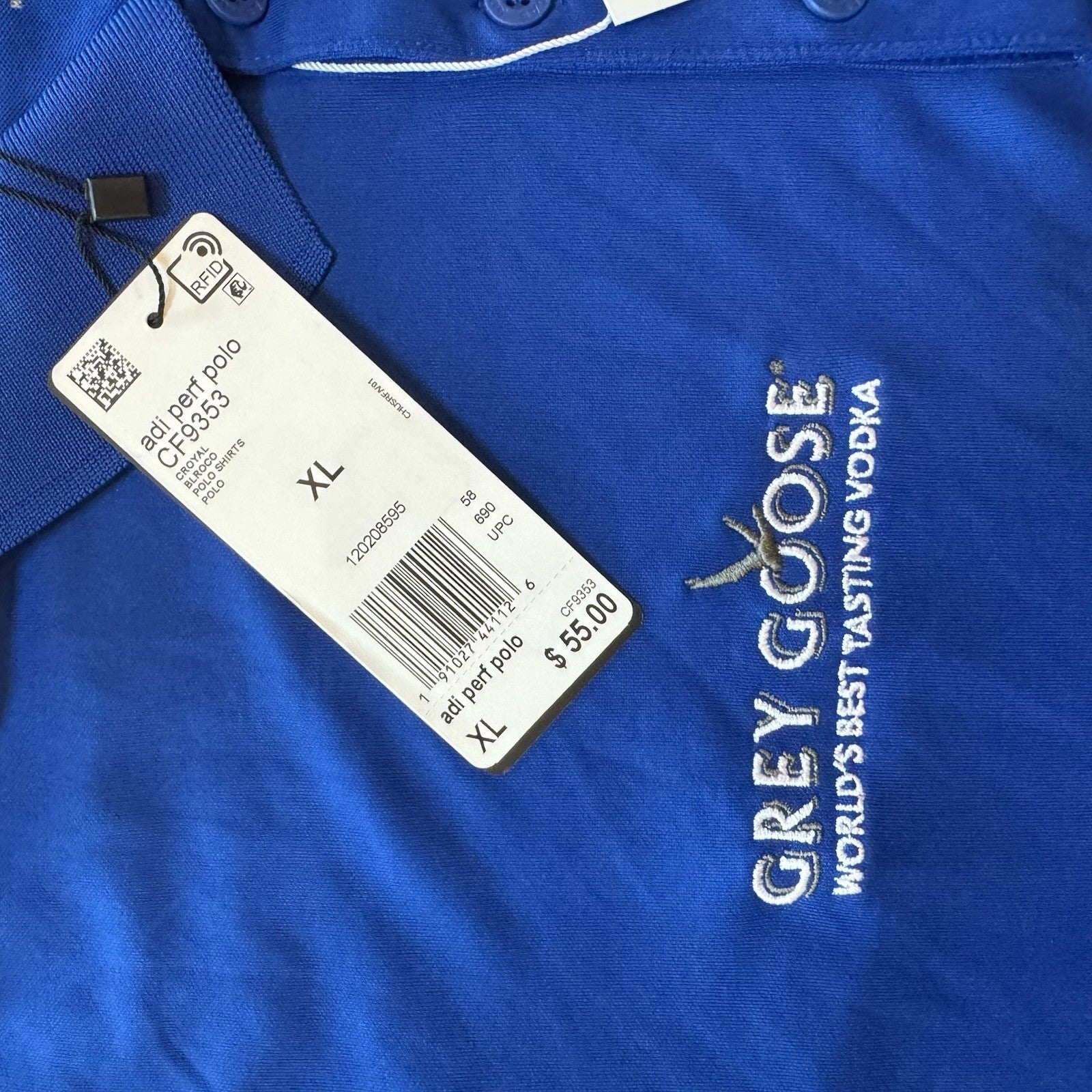 Adidas Golf Polo Shirt XL Blue UPF 50 Grey Goose Vodka Logo NWT